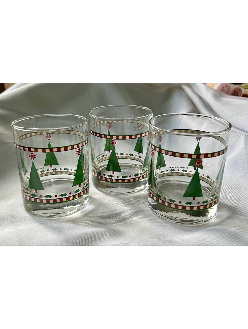 3 Vintage Debbie Mumm 1998 Christmas Tree Rocks Glasses Grandma Cottage Core